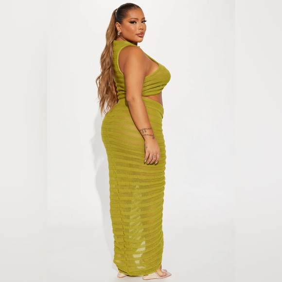 New Sheer Sleeveless Sweater Cropped Top and Maxi Skirt Set in Olive Size 3X - Picture 3 of 7